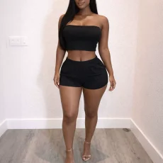SC Solid Color Wrap Chest Top Shorts Suit HNIF-MC034