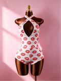 SC Deep V Neck Lips Print Romper GTGE-MH1004