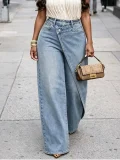 SC High Waist Irregular Denim Straight Jeans LSD-2824