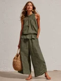 SC Solid Color Sleeveless Two Piece Pants Set GRNH-28896