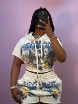 SC Casual Print Hooded Two Piece Shorts Set YD-8863