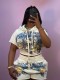 SC Casual Print Hooded Two Piece Shorts Set YD-8863