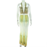 SC Gradient Print Halterneck Backless Maix Dress GJYO-JD305323