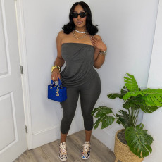 SC Solid Color Drawstring Tube Top Jumpsuit MXBF-D26JP142