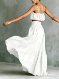 SC Solid Color Backless Sling Top Long Skirt Set GWDS-260319