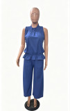 SC Solid Color Sleeveless Two Piece Pants Set GRNH-28896