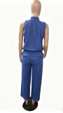SC Solid Color Sleeveless Two Piece Pants Set GRNH-28896