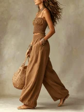 SC Solid Color Sling Top Lantern Pants 2 Piece Set GWDS-260403