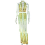 SC Gradient Print Halterneck Backless Maix Dress GJYO-JD305323