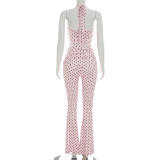 SC Polka Dots Print Halterneck Two Piece Pants Set MXBF-D26ST115