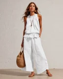 SC Solid Color Sleeveless Two Piece Pants Set GRNH-28896