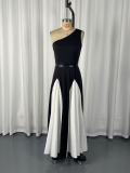 SC Single Shoulder Contrast Color Split Maxi Dress GWDS-260404