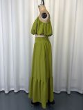 SC Solid Color Backless Sling Top Long Skirt Set GWDS-260319