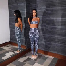 SC Polka Dots Print Wrap Chest Top Pants Suit SHMF-6208