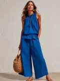 SC Solid Color Sleeveless Two Piece Pants Set GRNH-28896