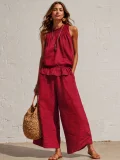 SC Solid Color Sleeveless Two Piece Pants Set GRNH-28896