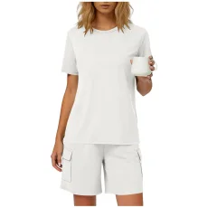 SC Solid Color Short Sleeve Shorts Loose 2 Piece Set GYZY-9031