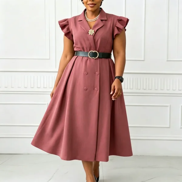 SC Plus Size Double-Breasted Buttons Midi Dress GCZF-8664