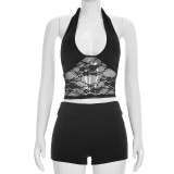 SC Sexy U Neck Lace See Through Two Piece Shorts Set MXBF-J26ST192