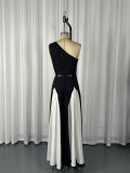 SC Single Shoulder Contrast Color Split Maxi Dress GWDS-260404