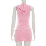 SC Sleeveless Hooded Zipper Top Skirt Suit GDSF-D26ST137