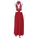 SC Lace Patchwork Backless Tie Up Maxi Dress LJSF-D6321250X