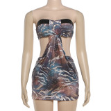 SC Print Hollow Out Tube Top Mini Dress GZJQ-K6D08162A