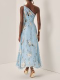SC One-shoulder Floral-print Chiffon Maxi Dress GWDS-250643