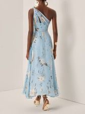 SC One-shoulder Floral-print Chiffon Maxi Dress GWDS-250643
