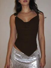 SC Solid Color Sleeveless Ruched Top LJSF-T6321338X