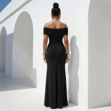 SC One Shoulder Solid Color Split Maxi Dress CYA-902371