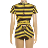 SC Stripe Tie Up Bikini Beach Three Piece Swimsuit GZJQ-K6S07238A