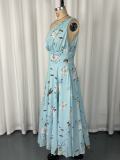 SC One-shoulder Floral-print Chiffon Maxi Dress GWDS-250643