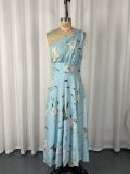 SC One-shoulder Floral-print Chiffon Maxi Dress GWDS-250643