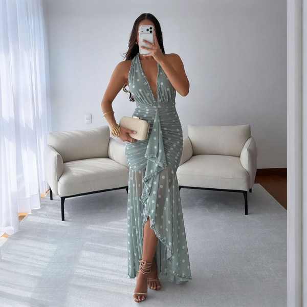 SC Halterneck Print Sleeveless Maxi Dress CYA-902383