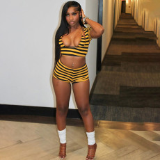 SC Stripe Tie Up Bikini Beach Three Piece Swimsuit GZJQ-K6S07238A