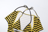 SC Stripe Tie Up Bikini Beach Three Piece Swimsuit GZJQ-K6S07238A