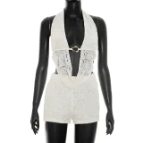 SC Lace Backless Halterneck Two Piece Shrots Set GDSF-J26ST162