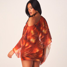 SC Print Slash Shoulder Ruched Mini Dress GDSF-Q26DS032