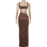SC Polka Dots Print Backless Two Piece Skirts Set GYME-K6S07913A