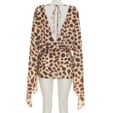 SC Deep V Neck Print Long Sleeve Mini Dress GSZM-C26DS177