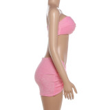 SC Sexy Wrap Chest Irregular Mini Skirts 2 Piece Set GYME-K6S06623A