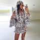 SC Stripe Print Mesh Loose Mini Dress(With Headscarf)GSZM-D26DS161