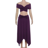SC Off Shoulder Solid Color Irregular Two Piece Skirts Set GYME-K6S07459A