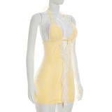 SC Sexy Solid Color Hollow Out Lace Mini Dress GSZM-C26DS193