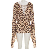 SC Deep V Neck Print Long Sleeve Mini Dress GSZM-C26DS177