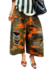 SC Camouflage Print Loose Holes Jeans ORY-5279