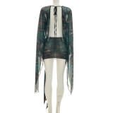 SC Mesh Deep V Neck Print Mini Dress GSZM-J26DS170