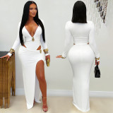 SC Sexy V Neck Solid Color Split Maxi Dress GFYX-7631