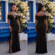 SC Off Shoulder Solid Color High Split Maxi Dress GFYX-7661